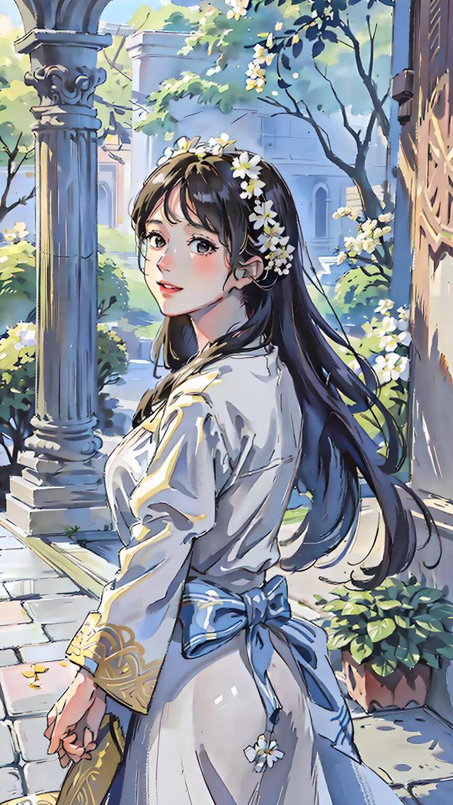 ai绘画,《茉莉花女孩》:浪漫花园中的梦幻场景