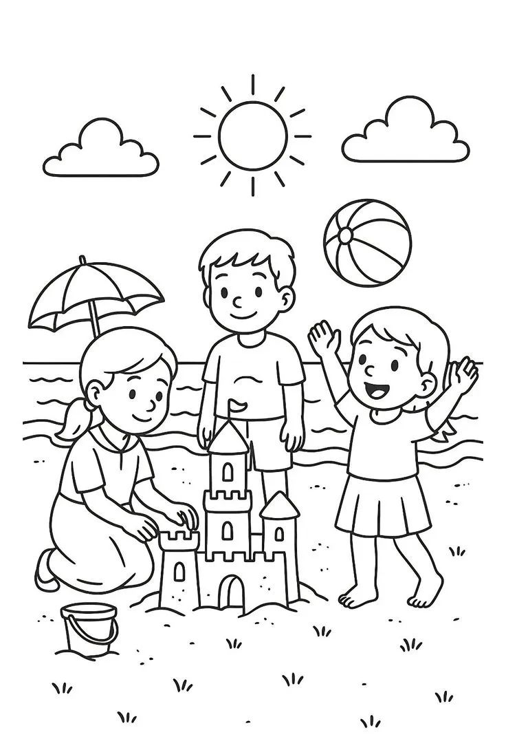 小朋友海滩游玩简笔画创作指南