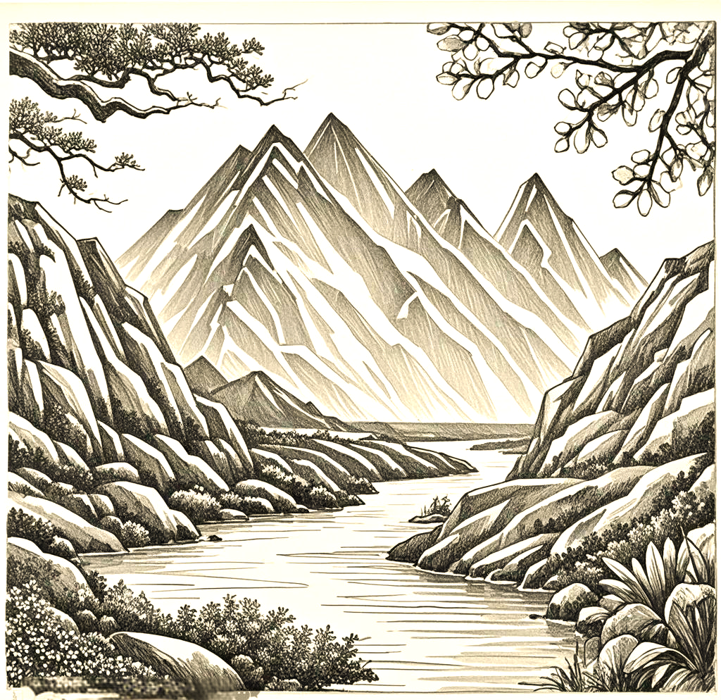 山水小桥流水的线描绘画技巧与心得分享