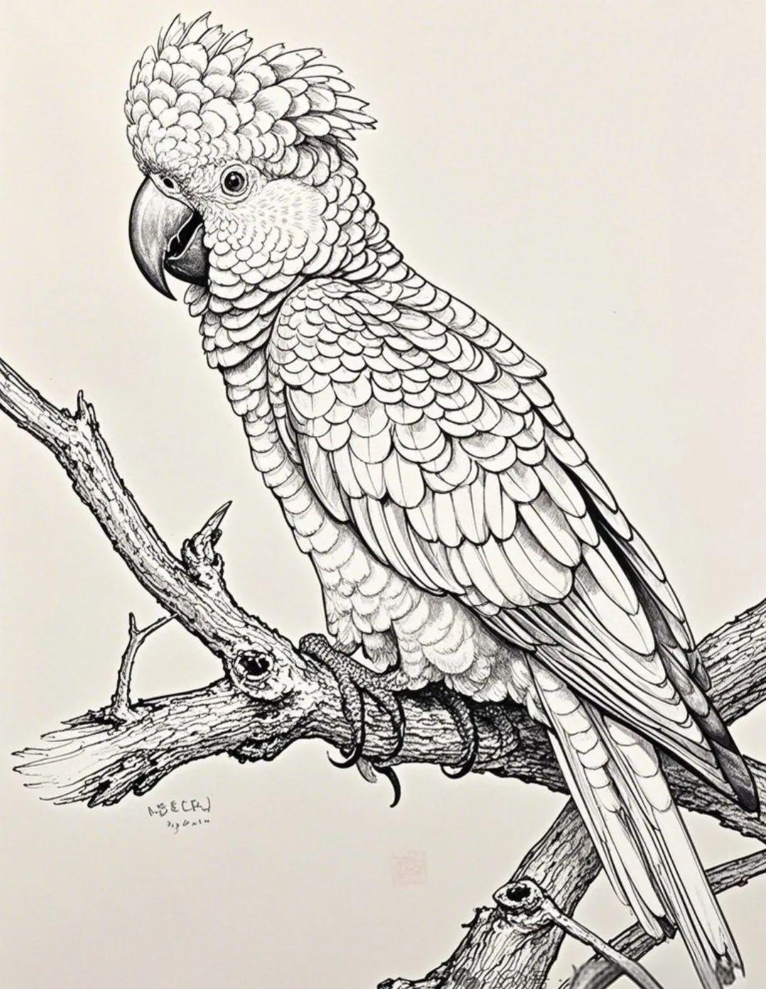 鹦鹉写生技巧与线稿素材分享