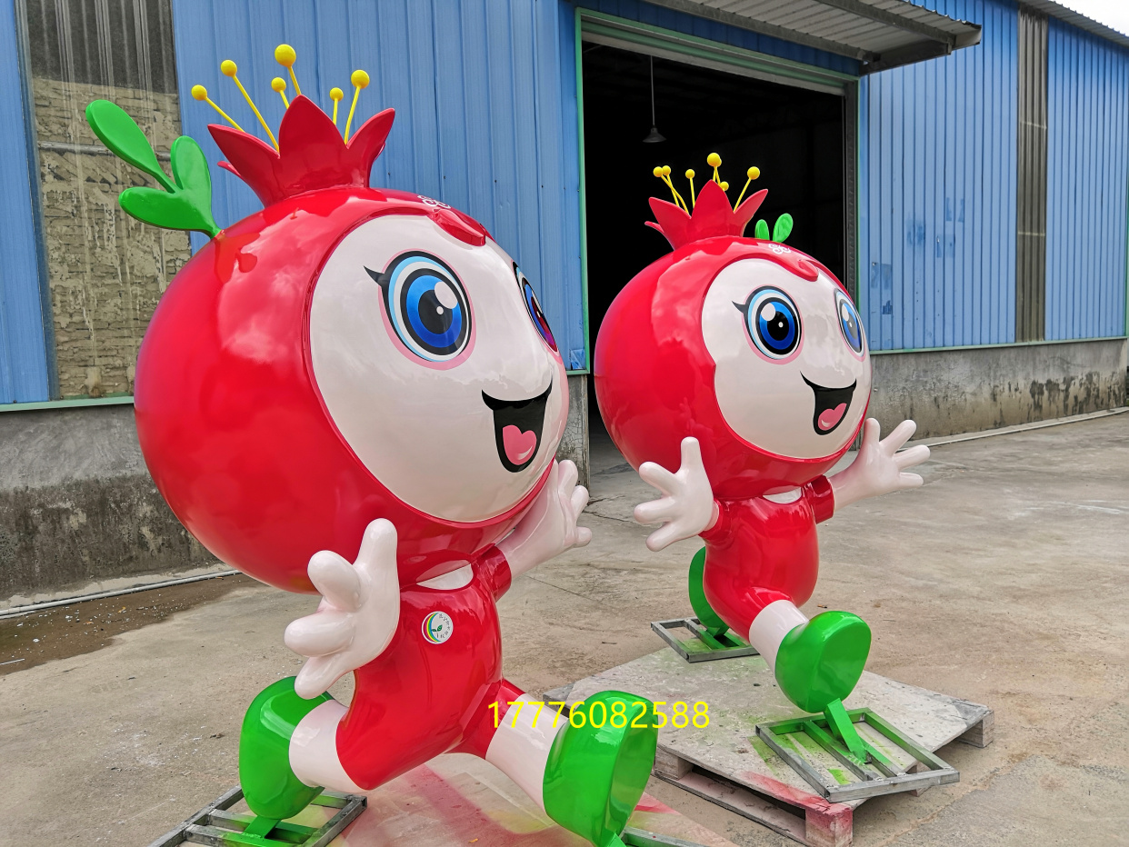 民族团结主题玻璃钢石榴卡通娃娃雕塑起到宣传城市文明团结的作用