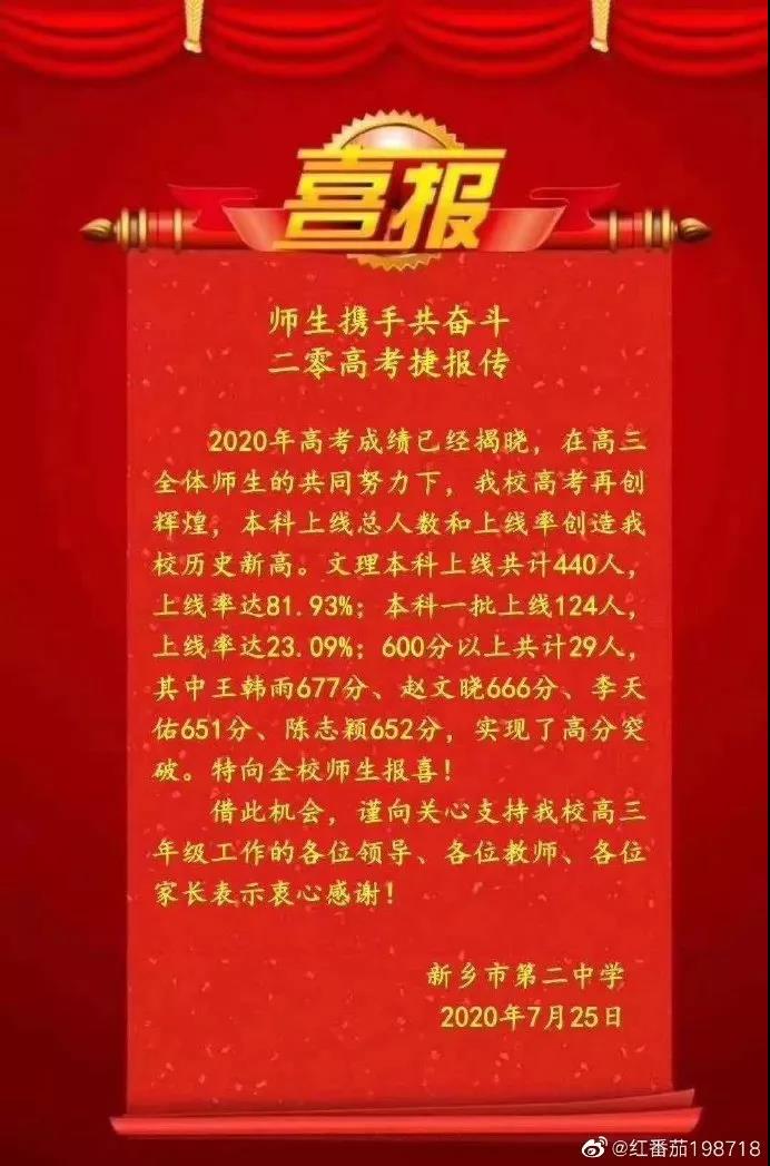 新乡地区2020年高考喜报汇总新乡一中新乡二中