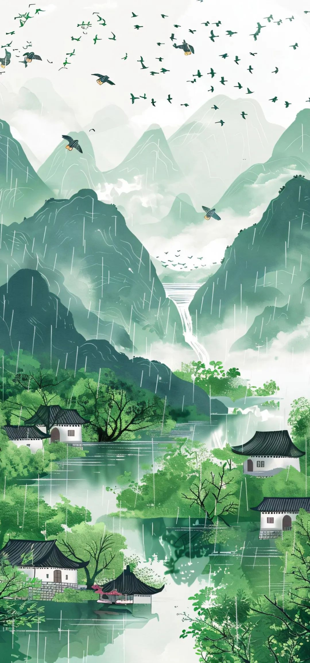 精选中国风山水田园插画壁纸,感受诗意的宁静与淳朴
