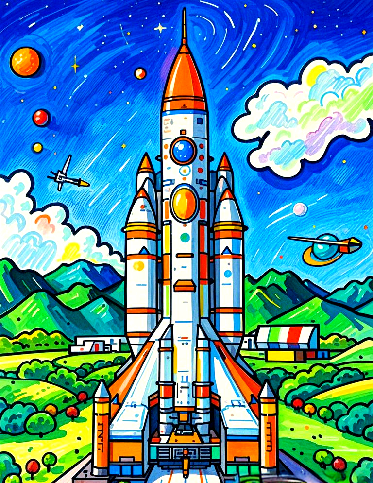 用简笔画描绘未来火箭的创意与科技感