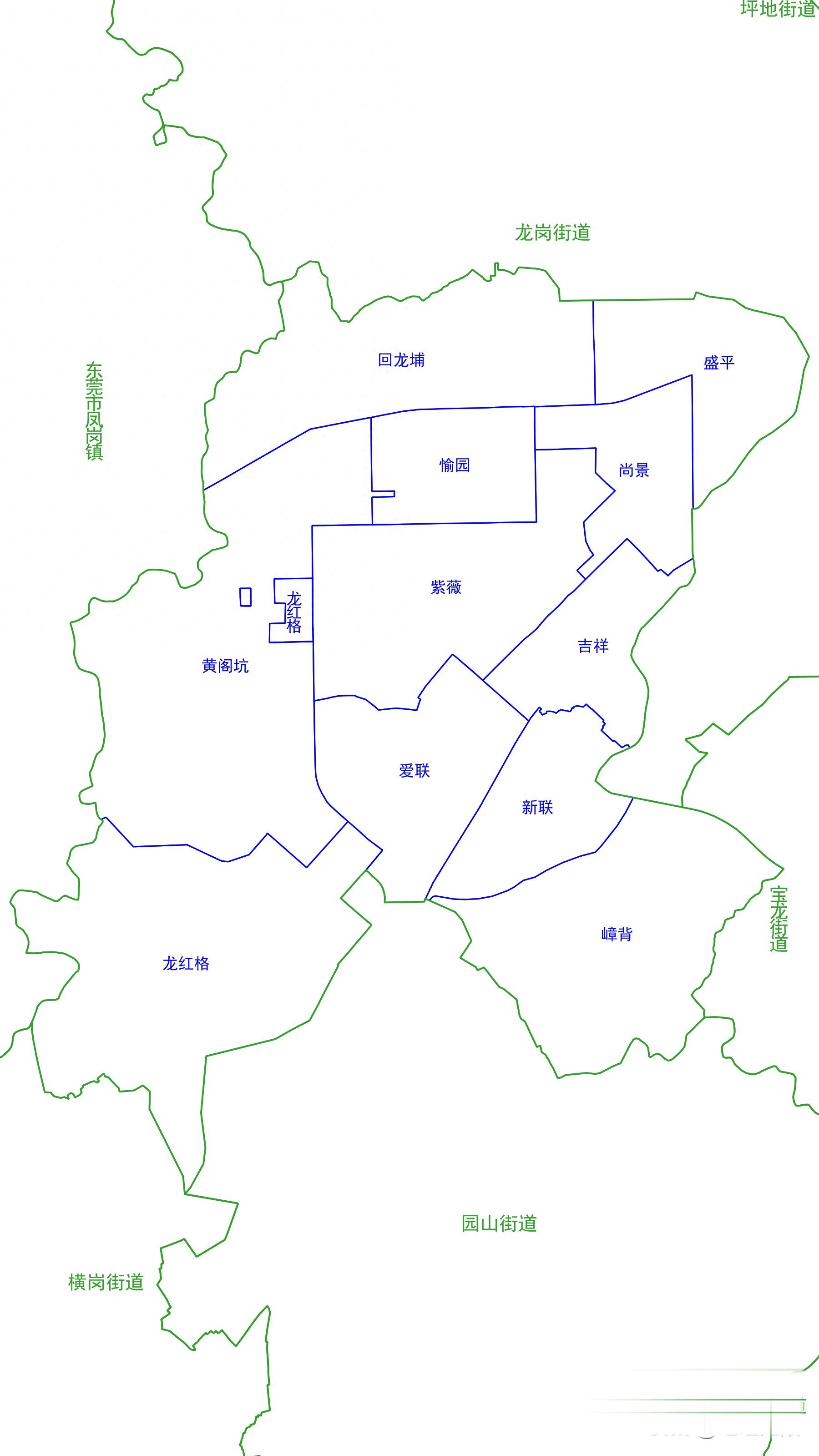 深圳市龙岗区龙城街道11个社区分布图