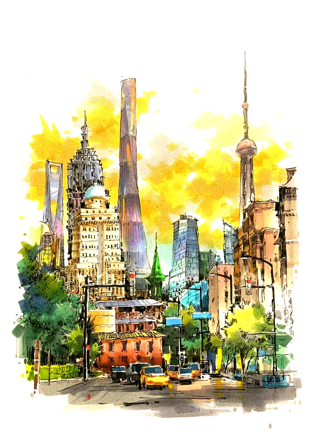 丁雷的多样马克笔建筑风景写生作品集