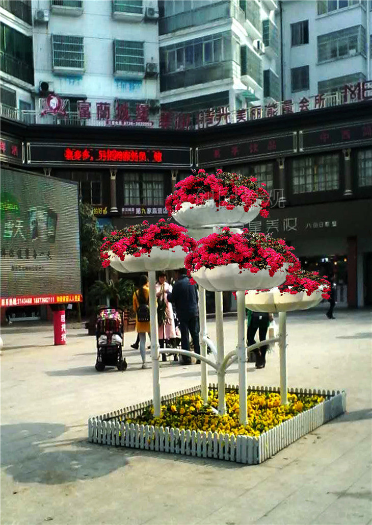 天天向上5盆 多层铁艺花架的优势: 1,体积较小,适用于中,小型广场