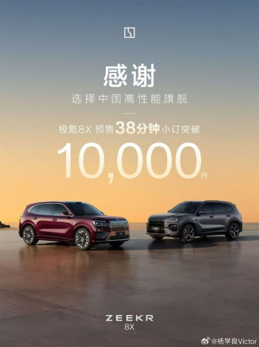 40万级新卷王！极氪8X 38分钟小订破万