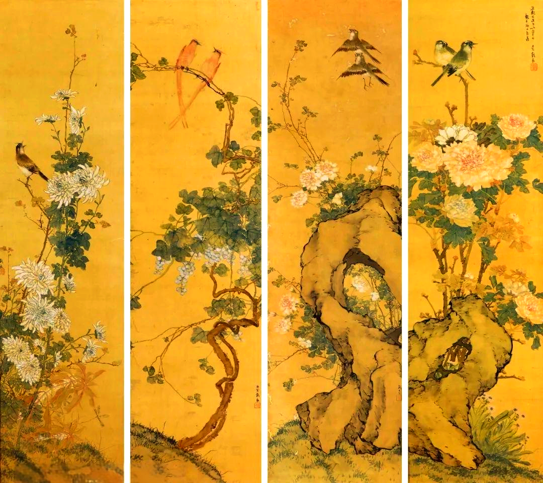 多款画卉人物四屏欣赏