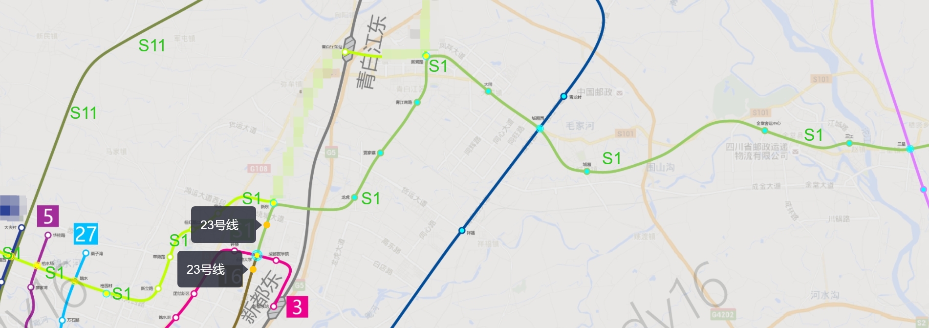 成都市域铁路s1线路大致站点及走向