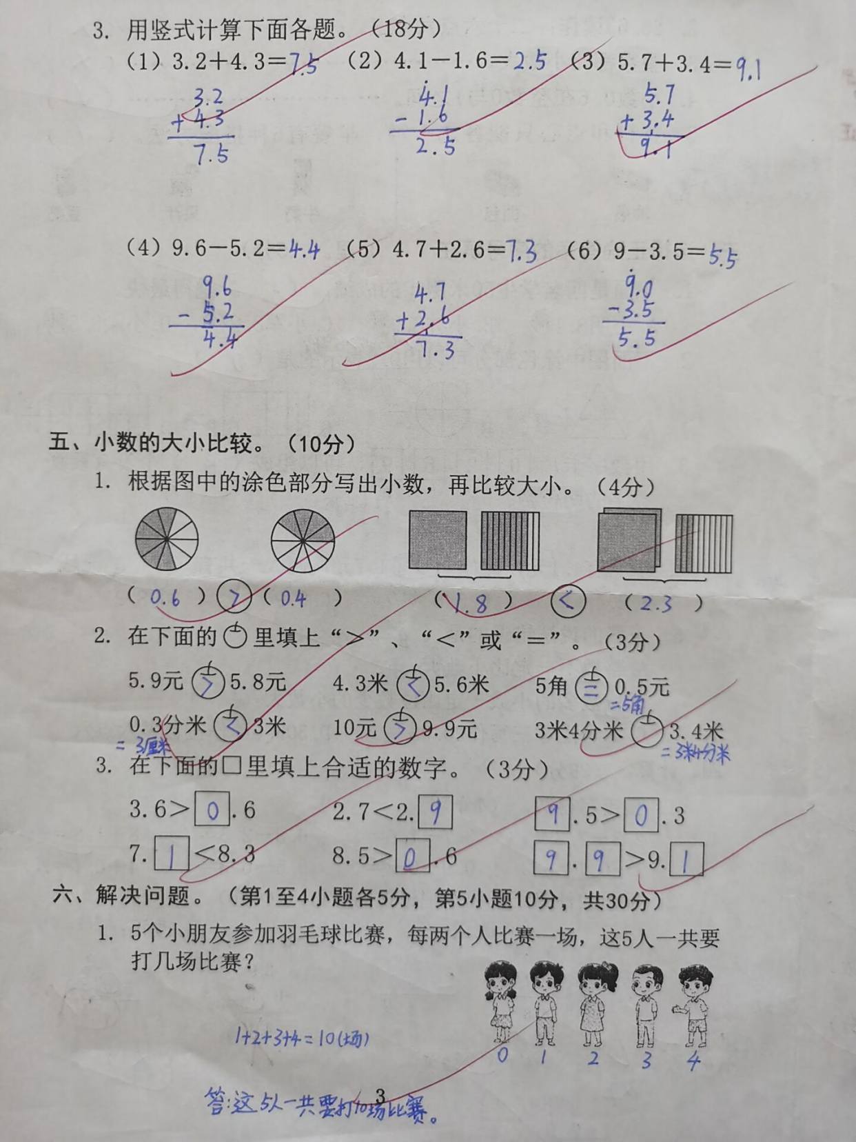 2021年下学期,三年级数学真题考试98分,家长:这个错误太粗心了
