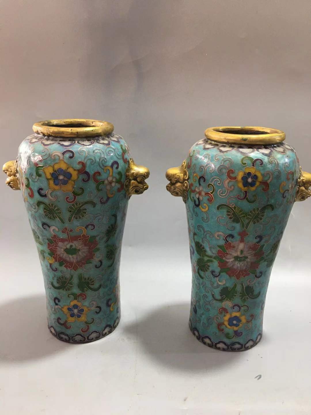 铜胎掐丝珐琅狮耳朵花瓶「旧藏」高23cm口径8cm