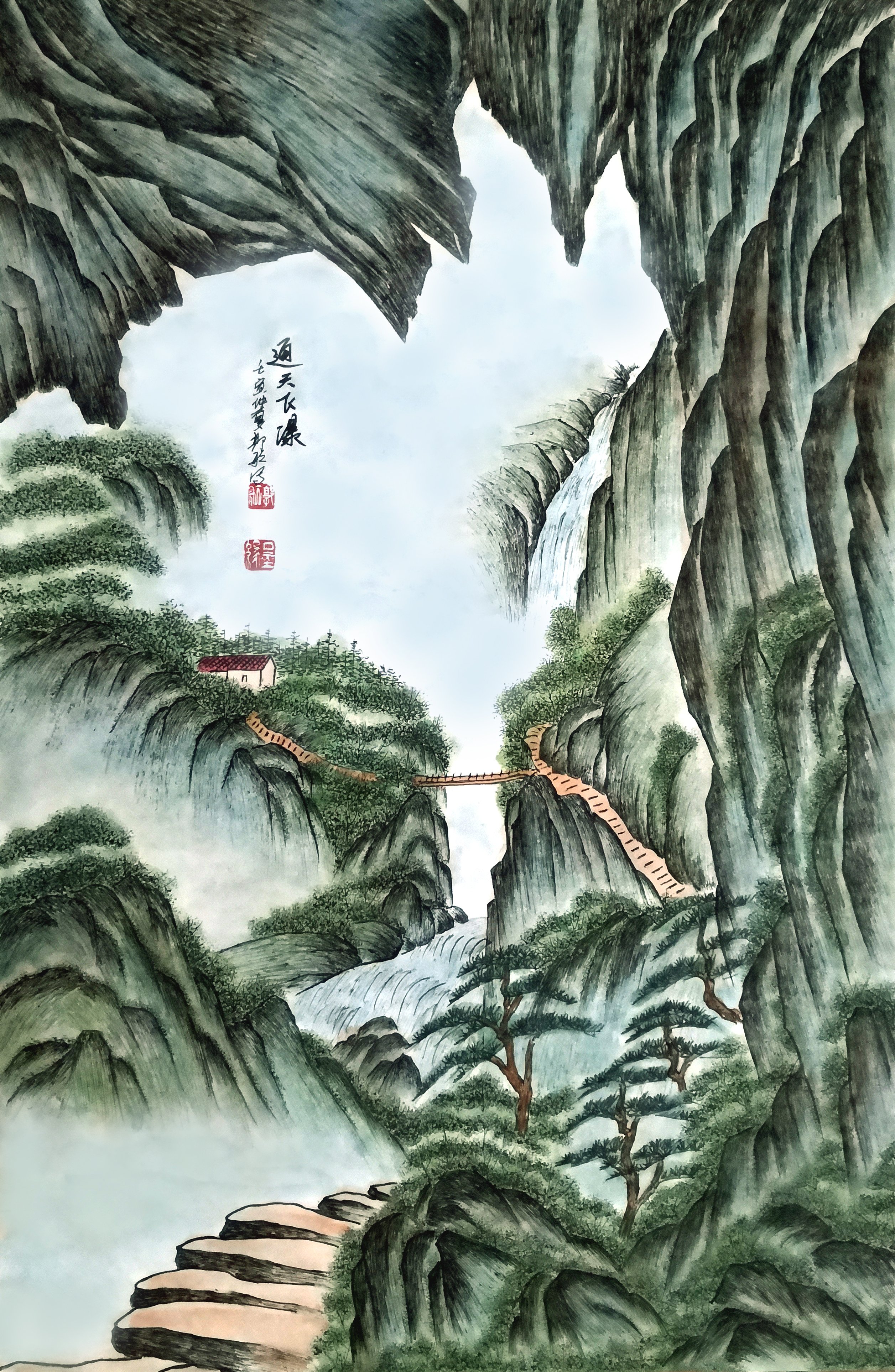 郭航中国彩色钢笔山水画作品欣赏