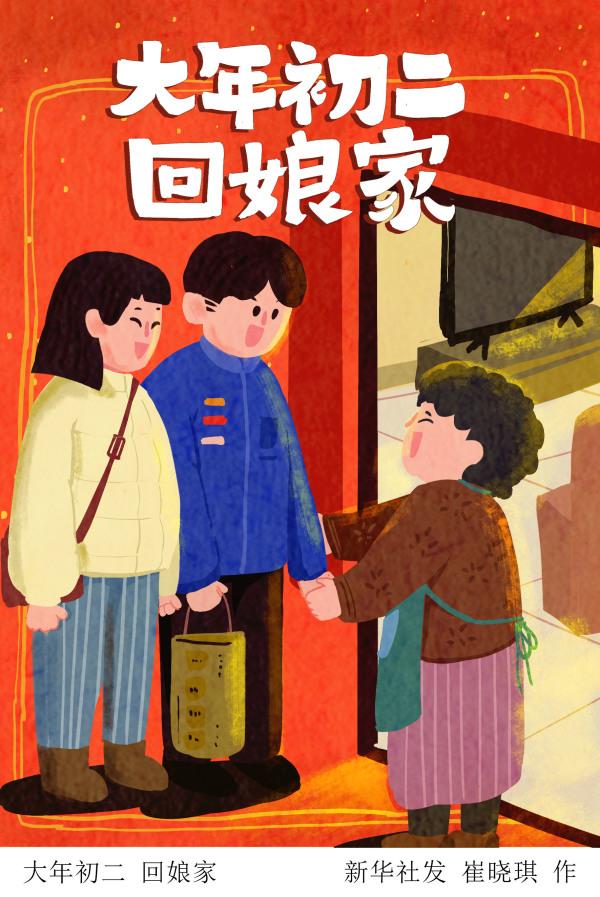 (图表·插画)「春节·年俗」大年初二 回娘家