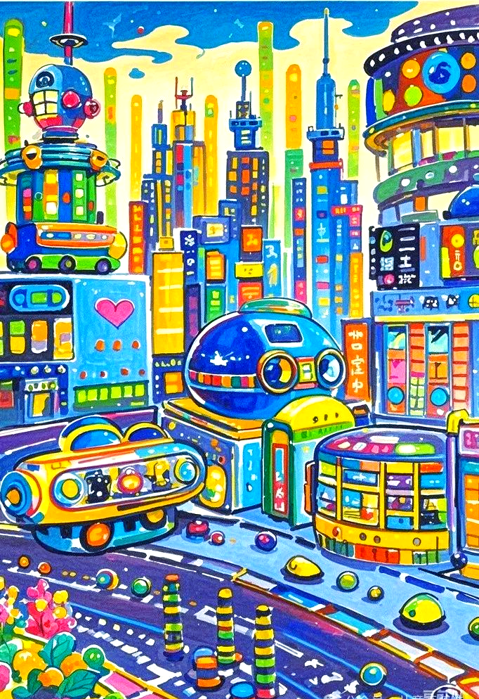 未来城市儿童精品画构思