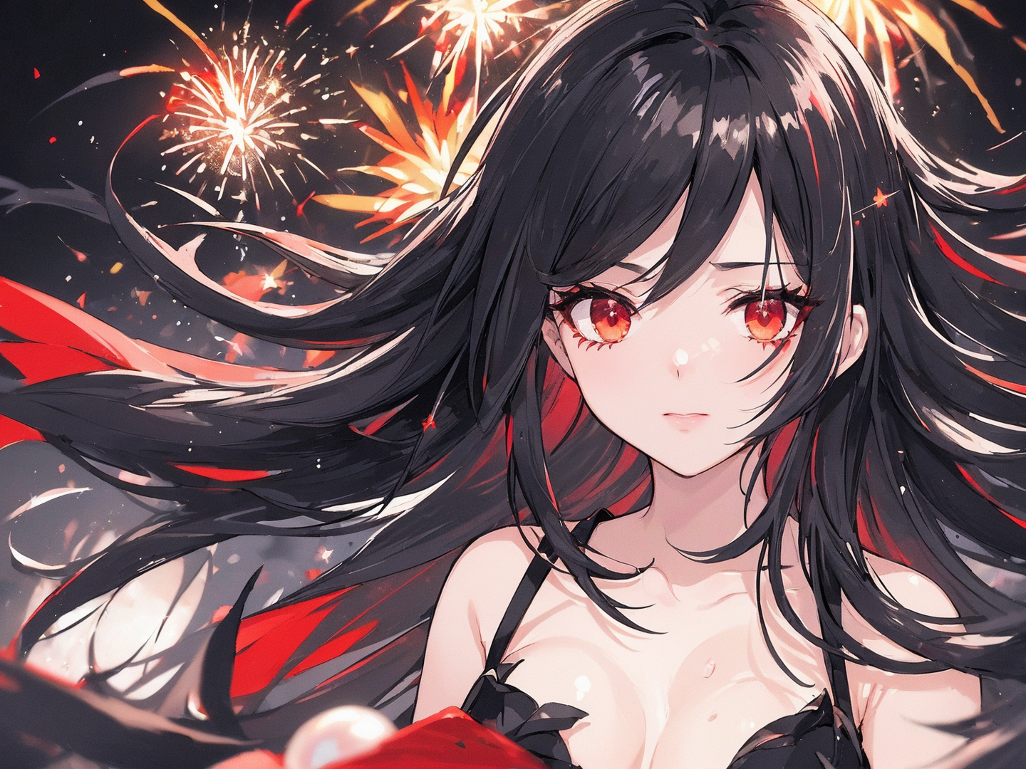 红眼冬娜在参加初秋的烟火会