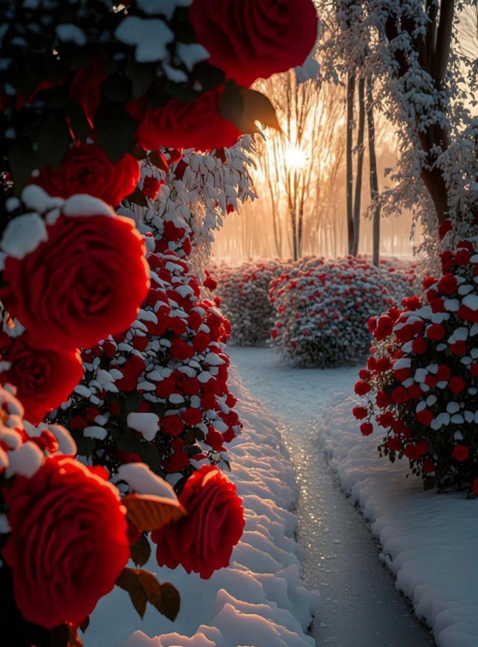 冬天的玫瑰真的好美,像进入了童话世界一样.