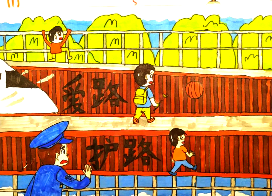 娄庄小学"爱路护路"绘画竞赛优秀作品展现学生真情实感