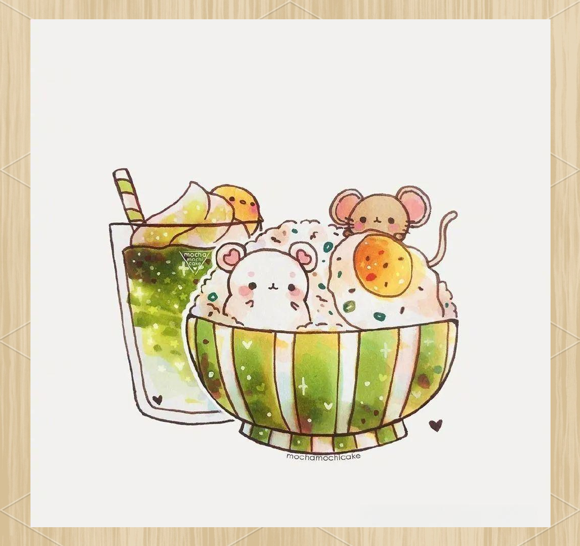 mochamochicake的水彩小插画:动物与食物的奇妙融合