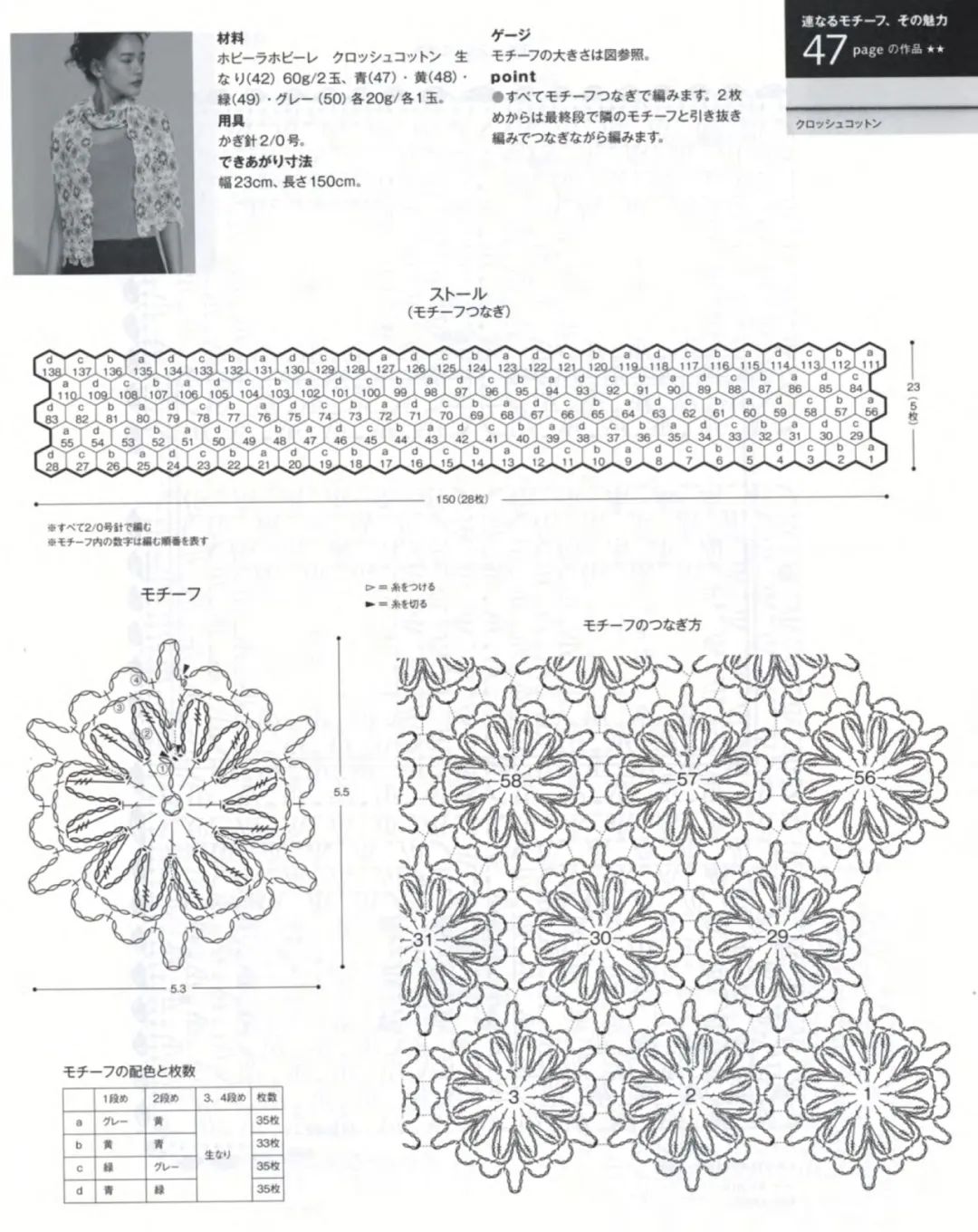 钩针图解|用一朵可爱的单元花拼出整个春天,编织围巾教程