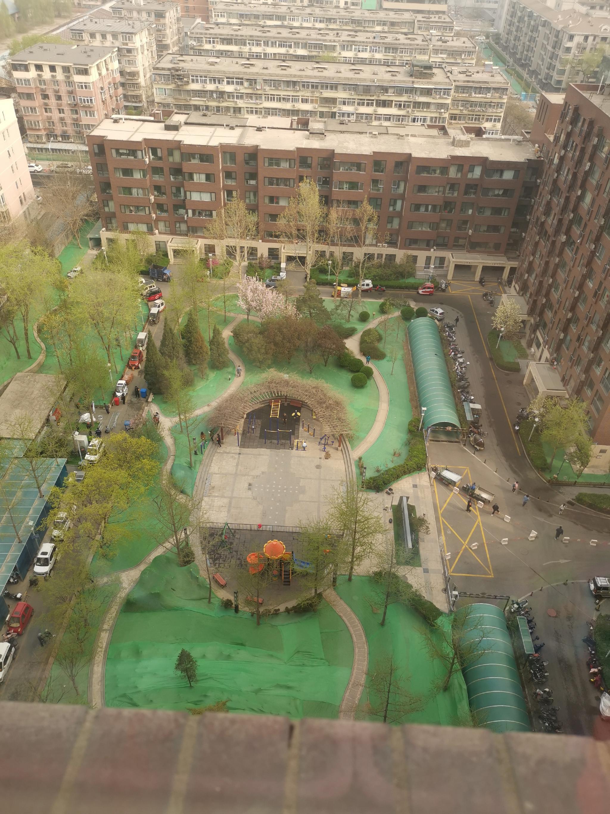 北京华龙美钰小区绿地全被绿网苫盖,均豪物业称"非物业铺设"