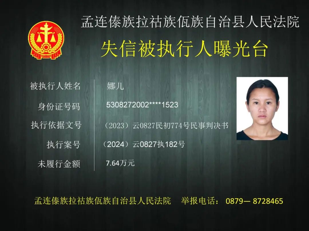 云南省普洱市孟连县人民法院执行公告(2024)第1号