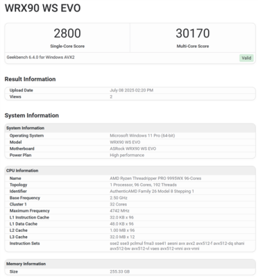 卖价9万元的顶级CPU！AMD线程撕裂者PRO 9995WX现身跑分