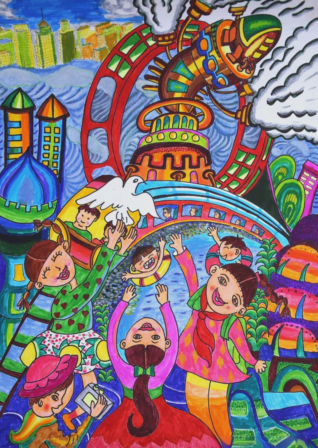 众多创意儿童画精选,小学生美术比赛获奖作品集,一等一的范画参考!