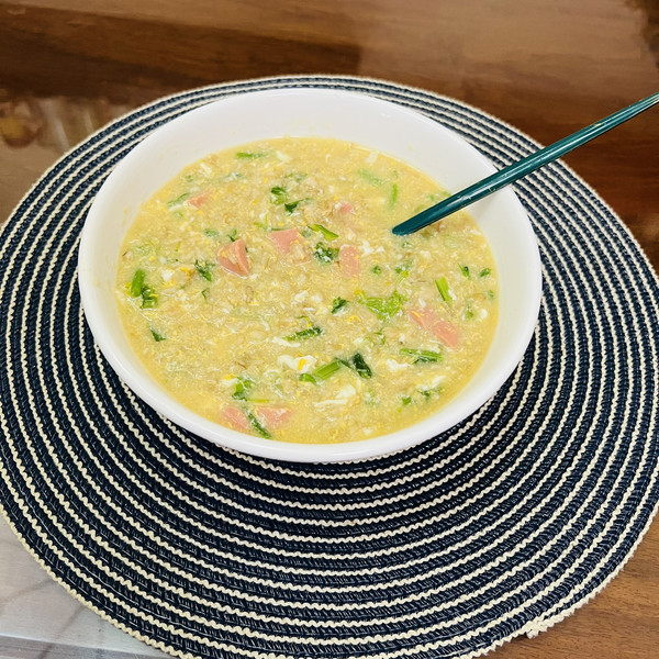 快手减脂早餐来咯～青菜鸡蛋燕麦粥