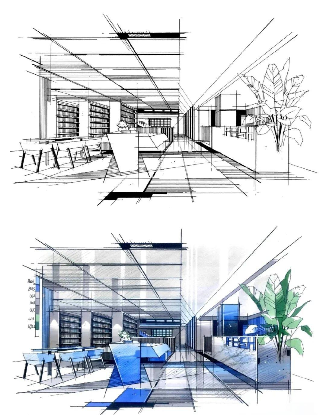 收藏!多种室内设计手绘线稿与上色效果图合集