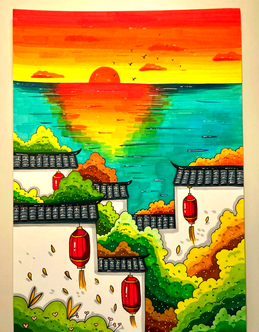 春天主题的创意美术绘画,适合初学者临摹与学习