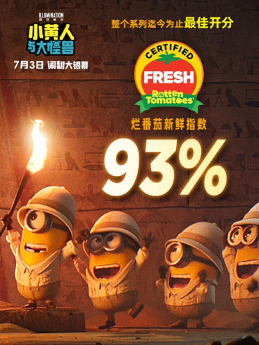 《小黄人与大怪兽》今日内地上映：烂番茄新鲜度开分93% 创纪录