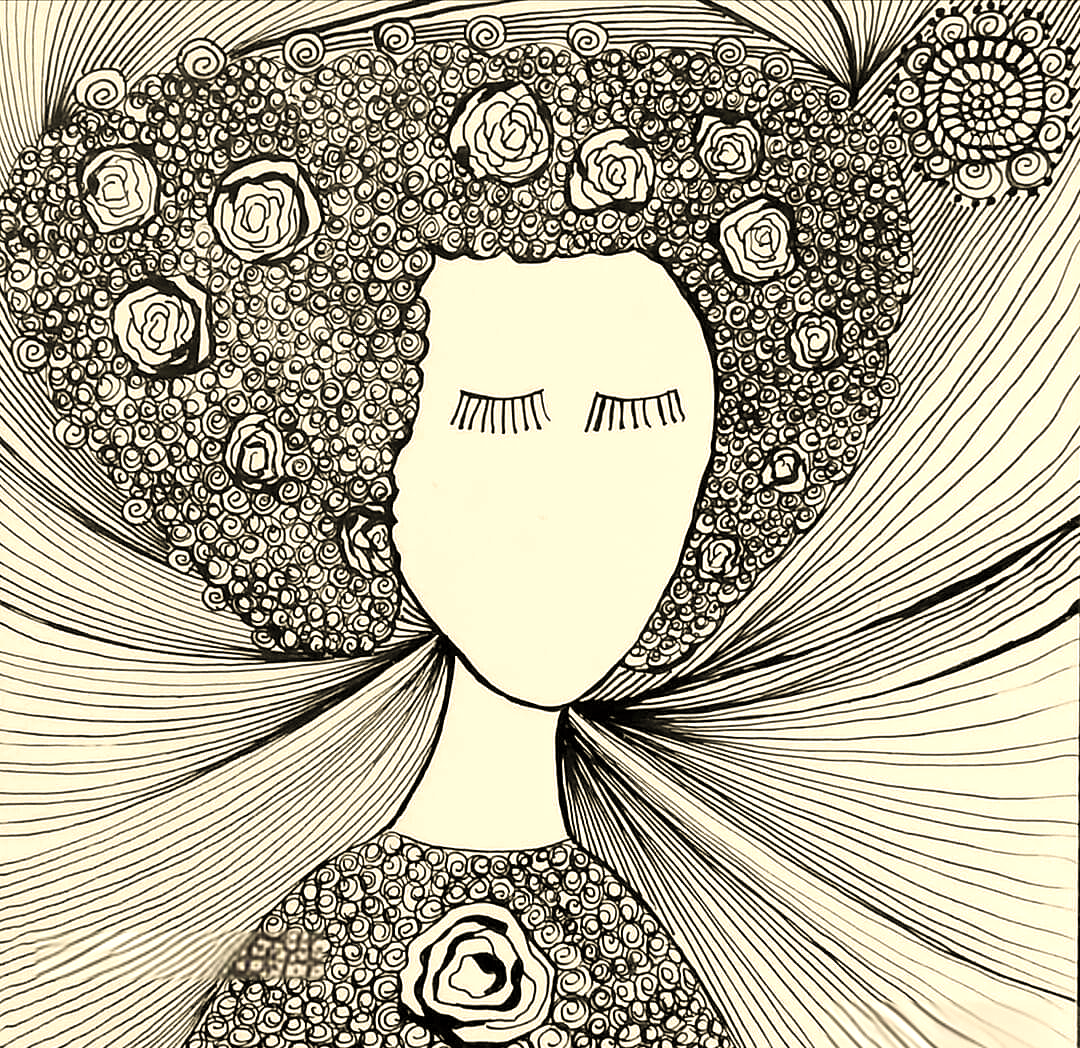 黑白装饰画中人物线描与纹样的艺术魅力