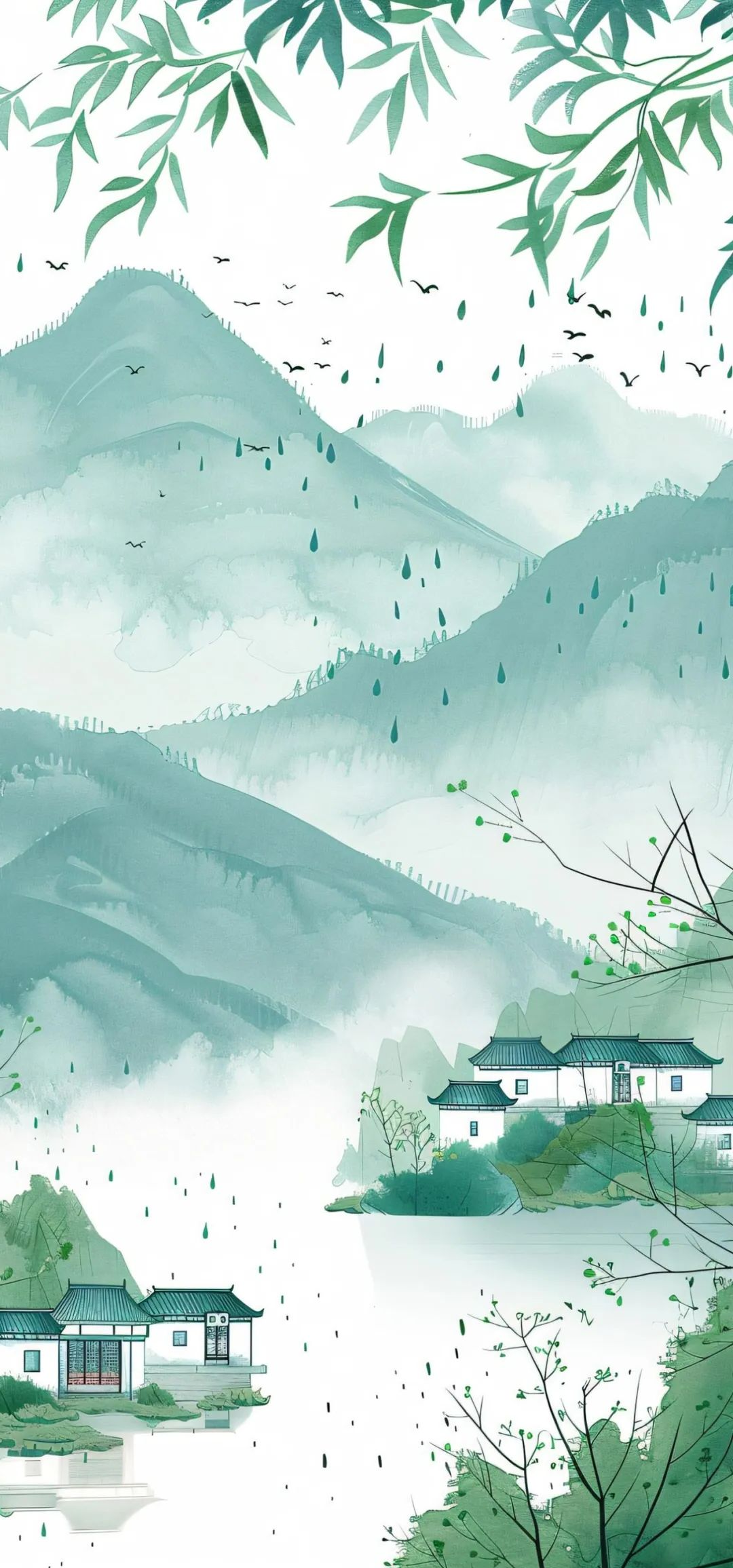 精选中国风山水田园插画壁纸,感受诗意的宁静与淳朴