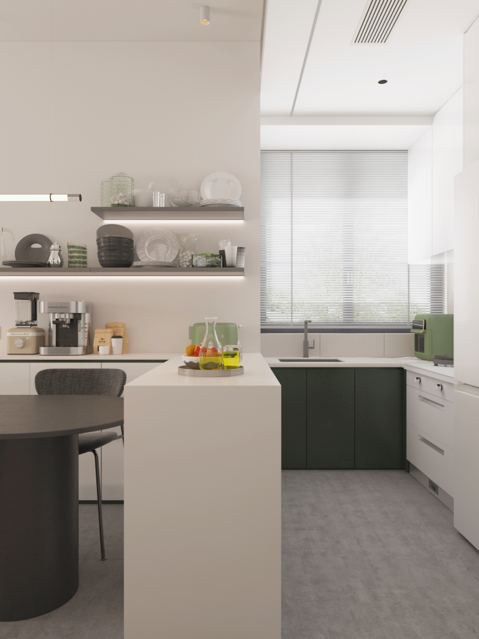 小户型布局|极简纯白开放式厨房设计