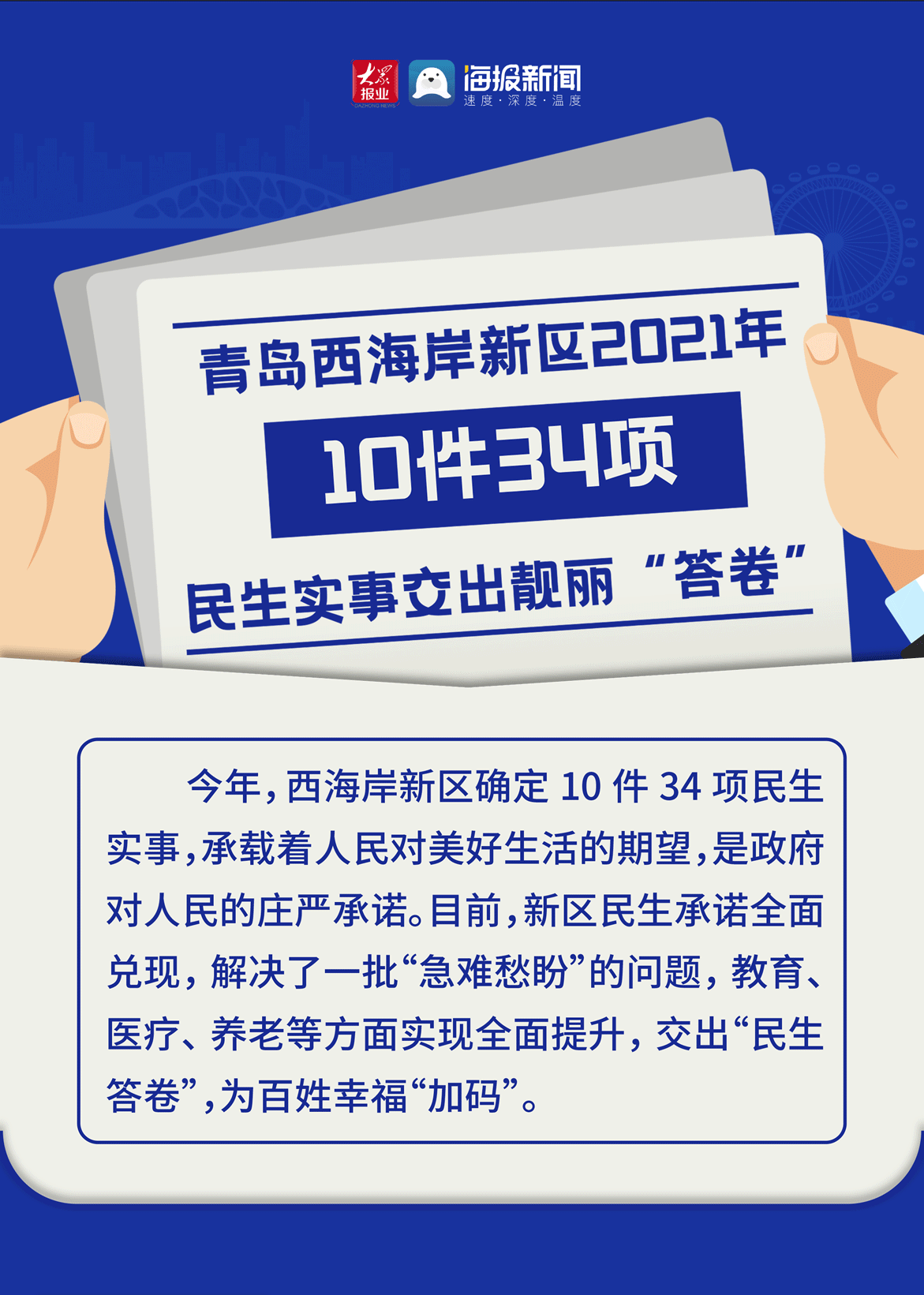 海报图品青岛西海岸新区2021年10件34项民生实事交出靓丽答卷