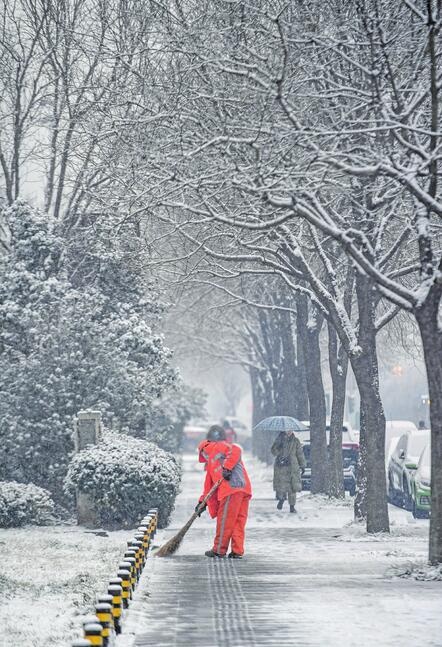 环卫工人扫雪背影图片