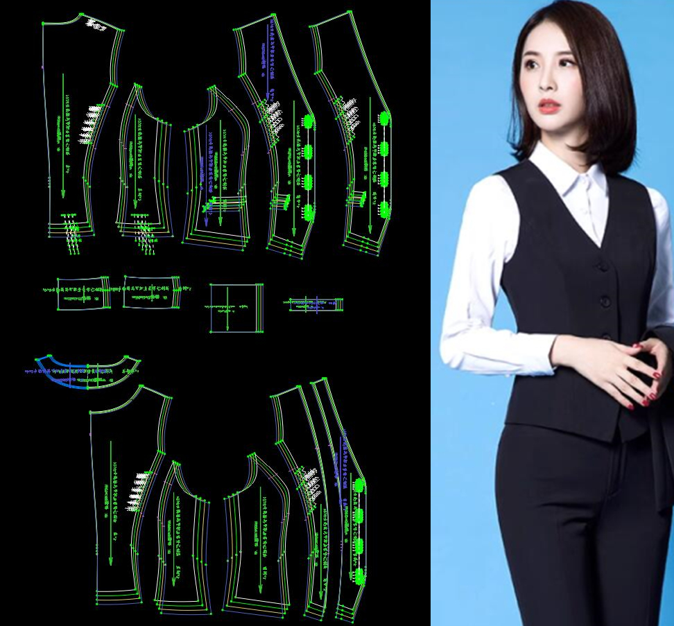 1078女西服马甲职业装背心制版放码推板