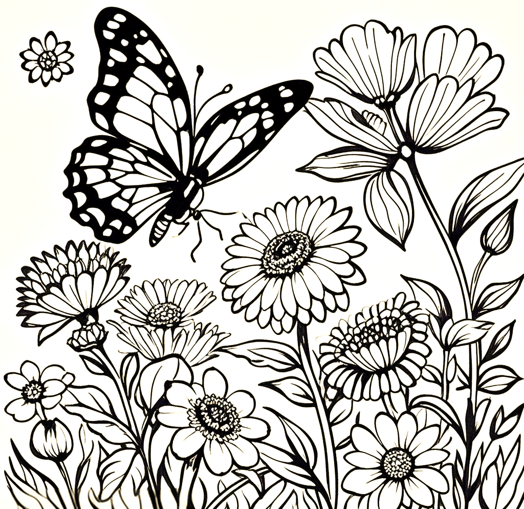 花海中的蝴蝶线描技法与技巧详解