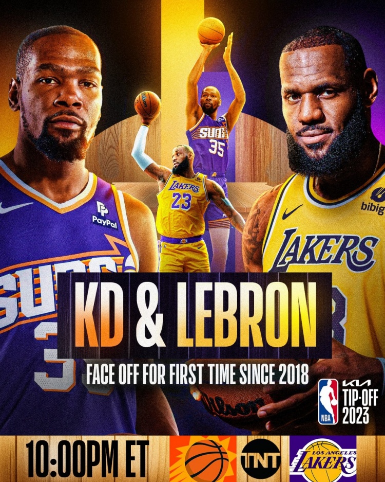 万众瞩目!官方放出湖人对阵太阳海报:詹杜五年后再次正面对话!