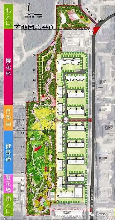 总平面图▲ 公园以安静观赏的密林式花园为主要景观,如樱花林,月季园