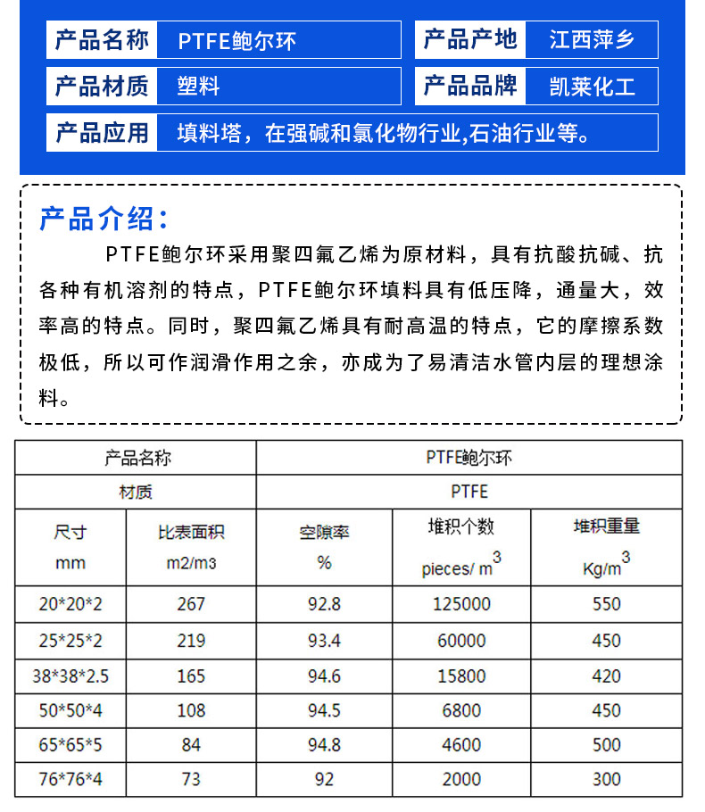 塑料鲍尔环填料 各型号的技术参数 散堆化工填料