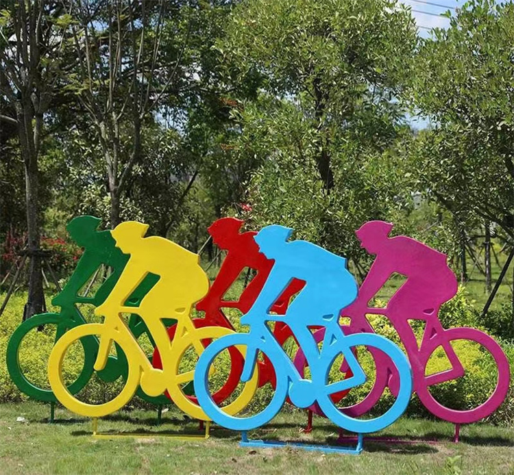 不锈钢骑车人物雕塑 体育运动主题雕塑加工厂家