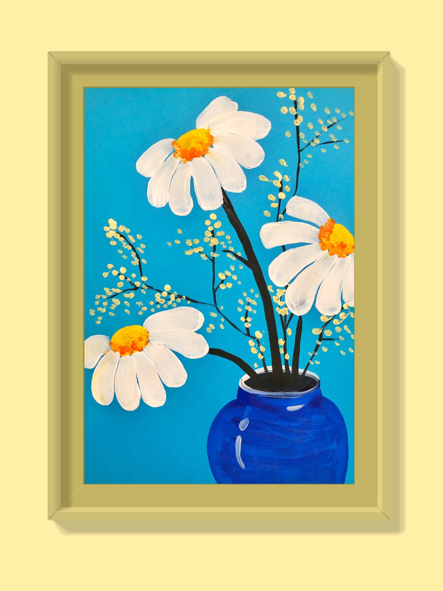 瓶花创意装饰画 零基础儿童水粉画