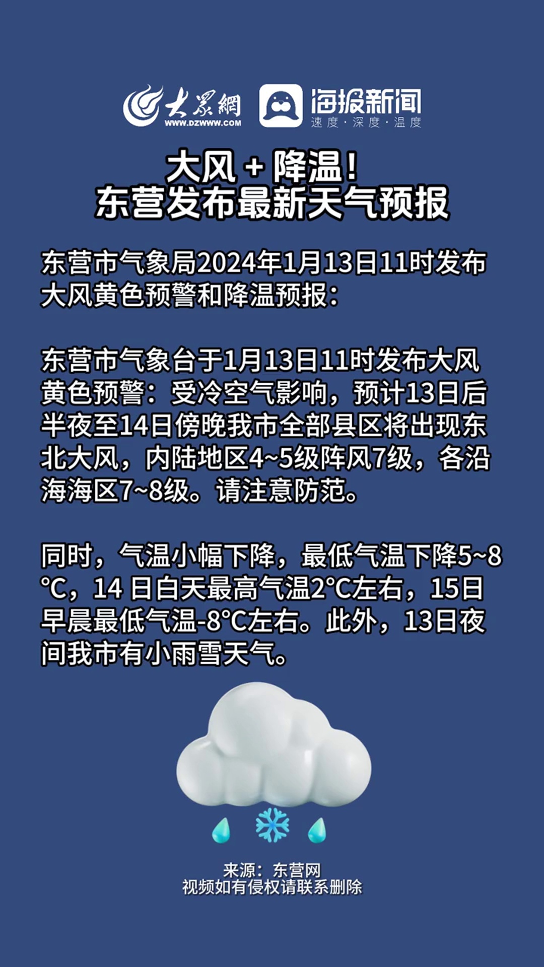 大风降温东营发布最新天气预报