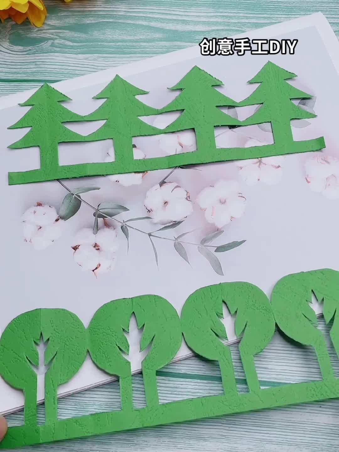 春天牵手小树手工剪纸幼儿创意手工春天手工