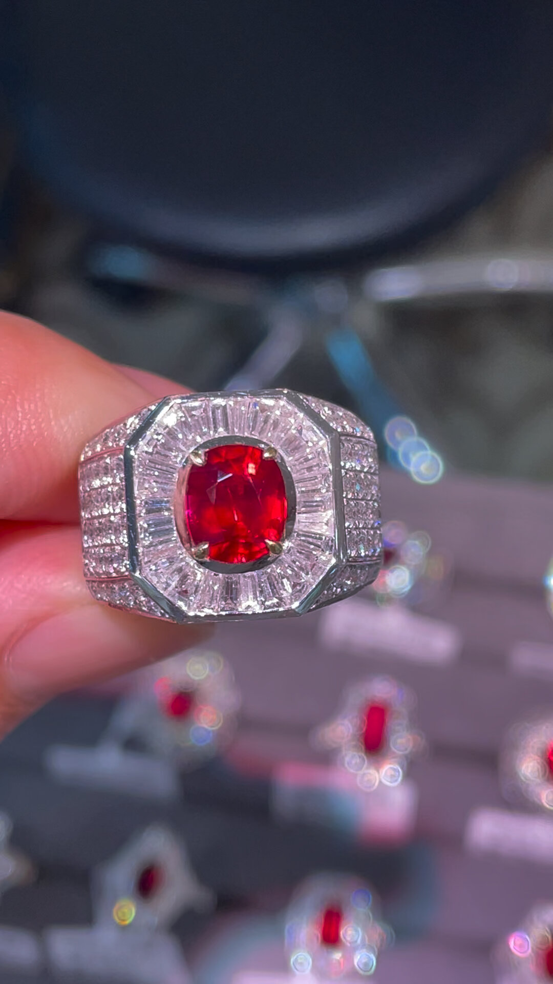 稀缺男戒2克拉grs无烧鸽血红宝石戒指