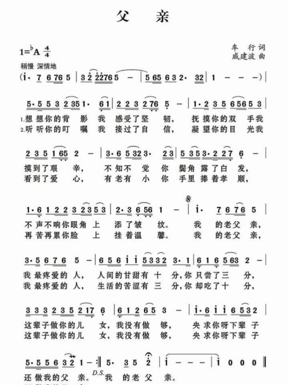 《父亲》简谱 刘和刚演唱