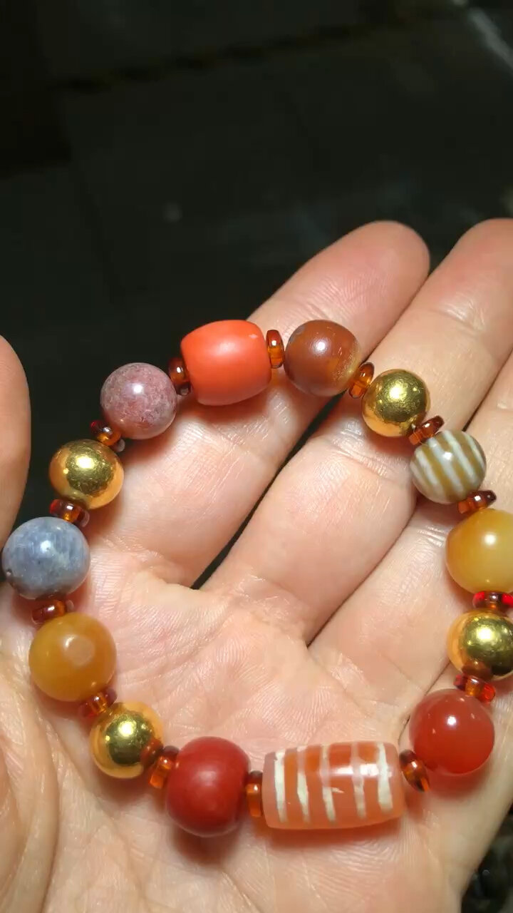 女款小多宝手串四颗999黄金珠子就34克了