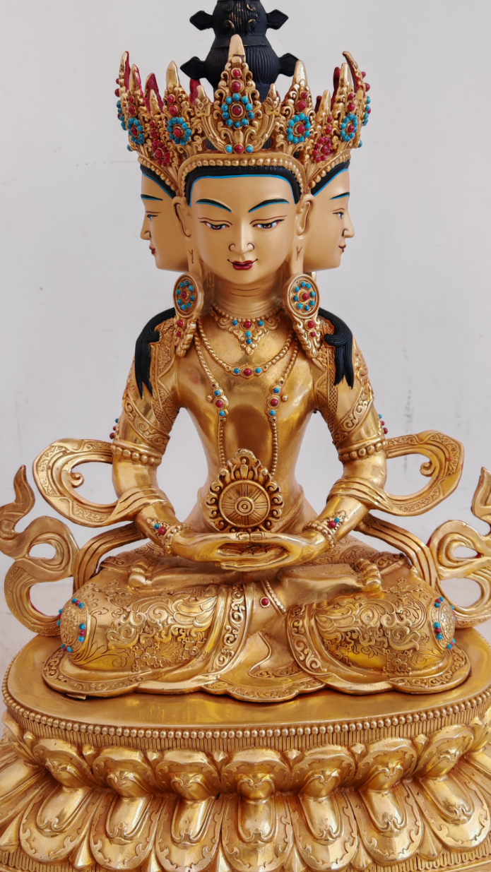 藏密大日如来铜佛像,铸铜鎏金工艺高度42公分,藏传铜佛像定制